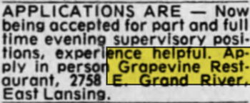 Warrens Poplars (Grapevine Restaurant) - May 1977 Ad (newer photo)